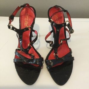 “Highest Heel” black strapy stilletto